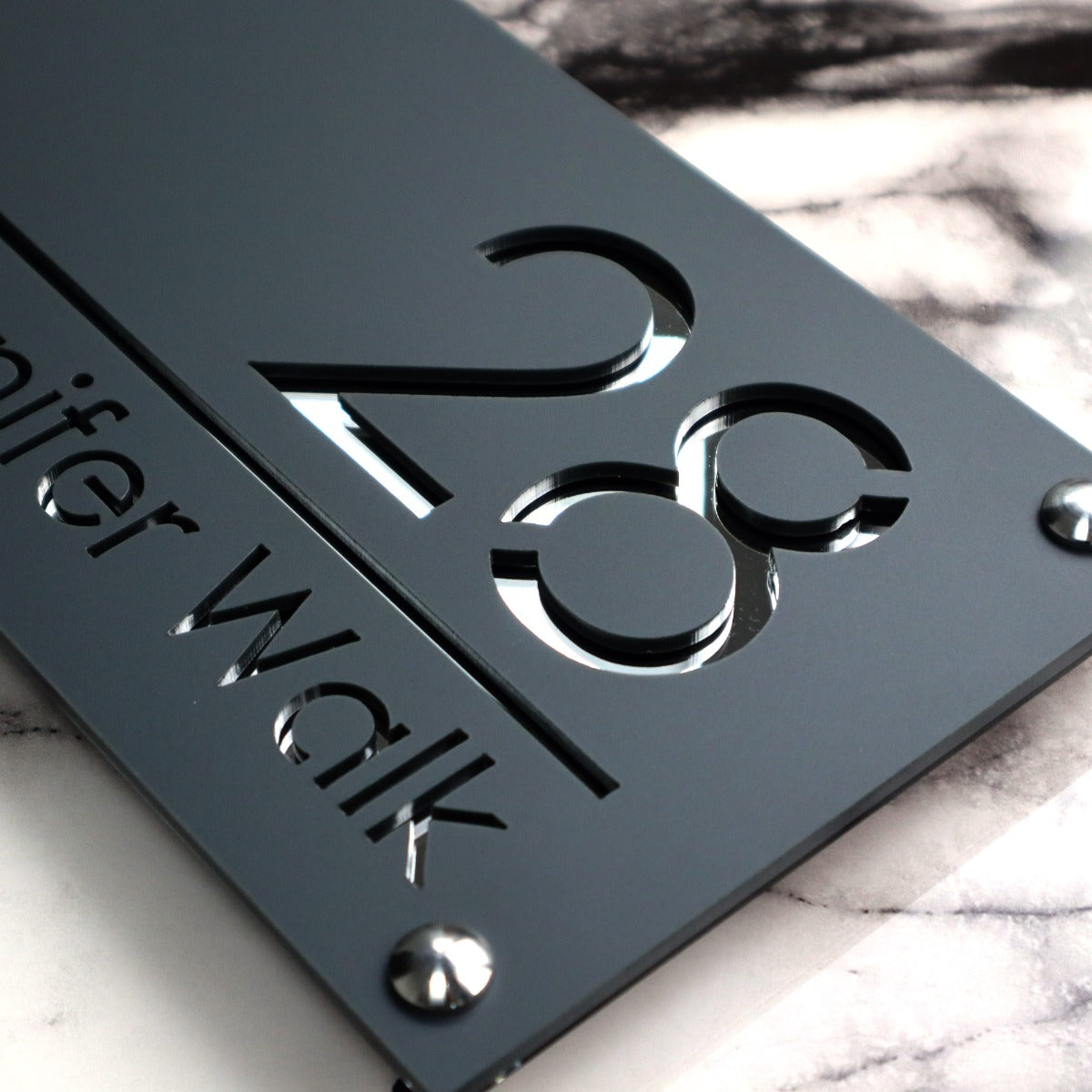 Knightsbridge Luxe House Sign, Grey plaque, Silver Mirror