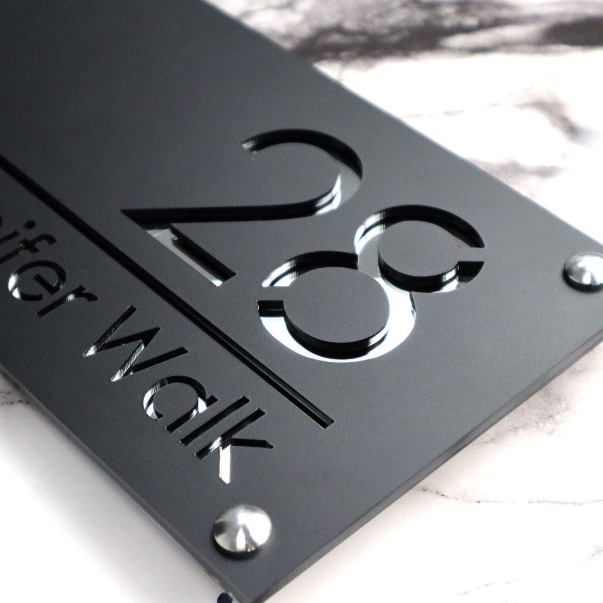 Knightsbridge Luxe House Sign, Black plaque, Silver Mirror