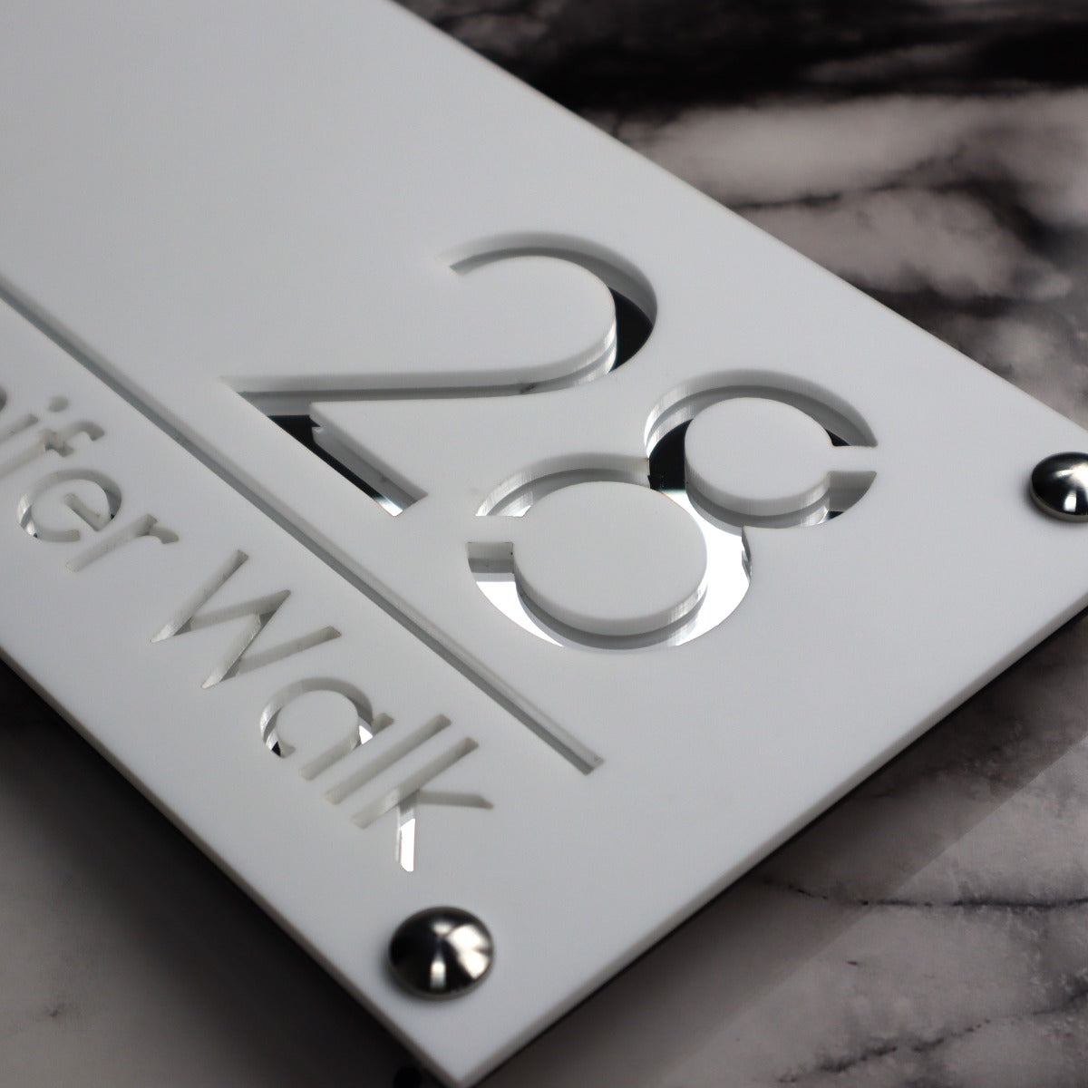 Knightsbridge Luxe House Sign, White plaque, Silver Mirror
