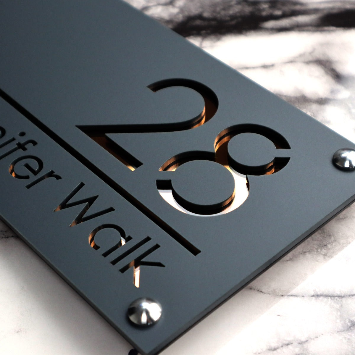 Knightsbridge Luxe House Sign, Grey plaque, Copper Mirror