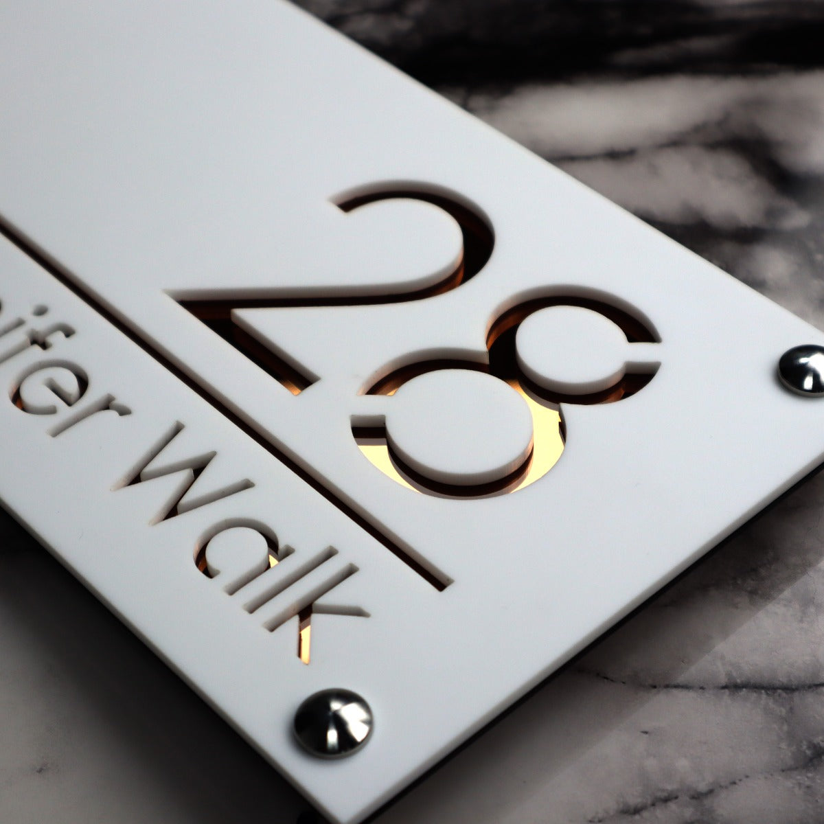 Knightsbridge Luxe House Sign, White plaque, Copper Mirror