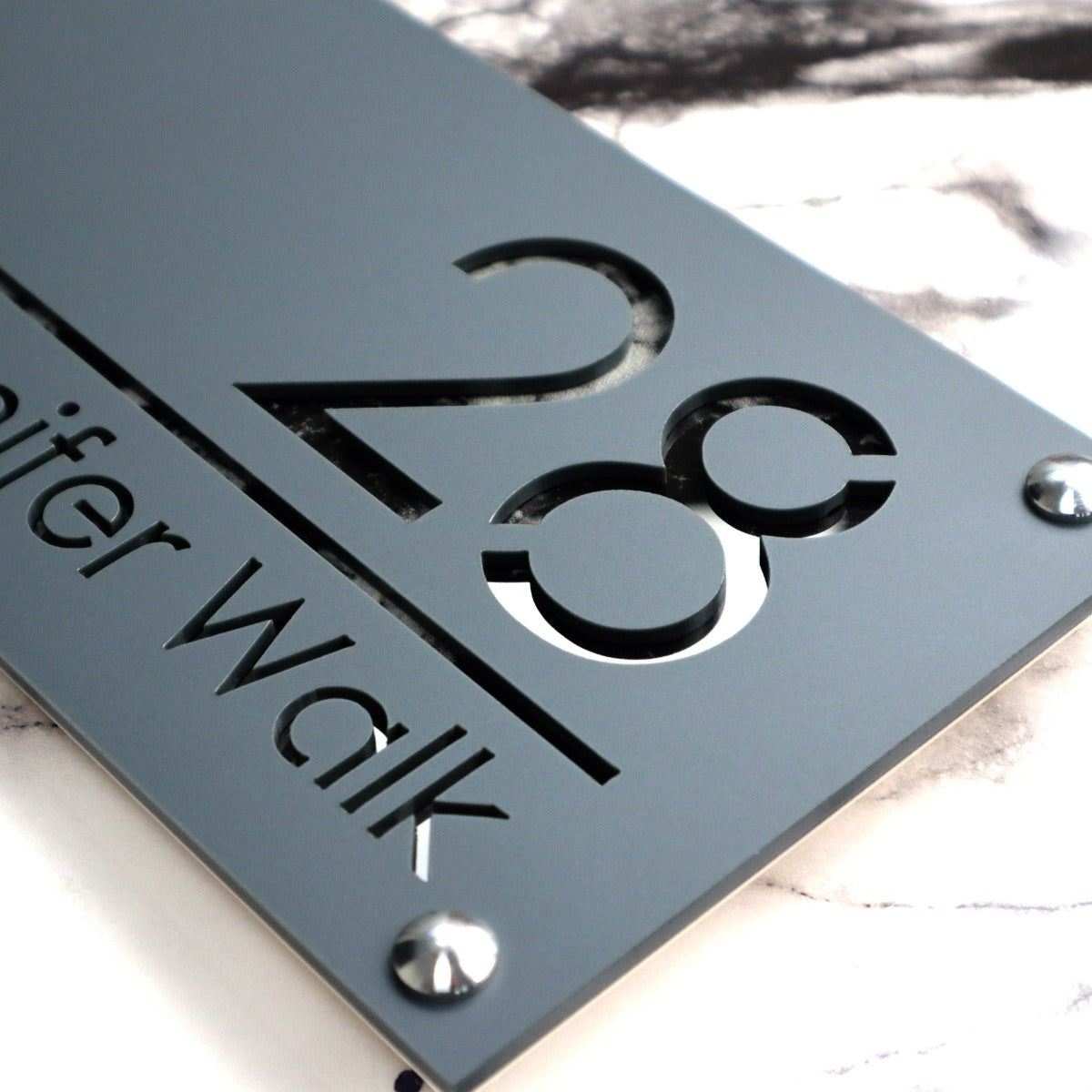 Knightsbridge Luxe House Sign, Grey plaque, Black Marble