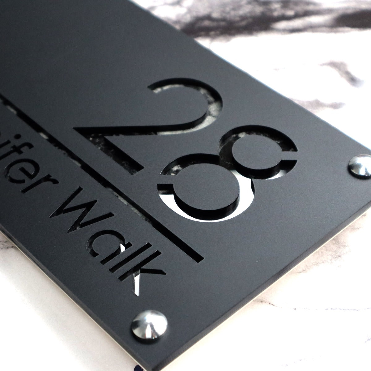 Knightsbridge Luxe House Sign, Black plaque, Black Marble