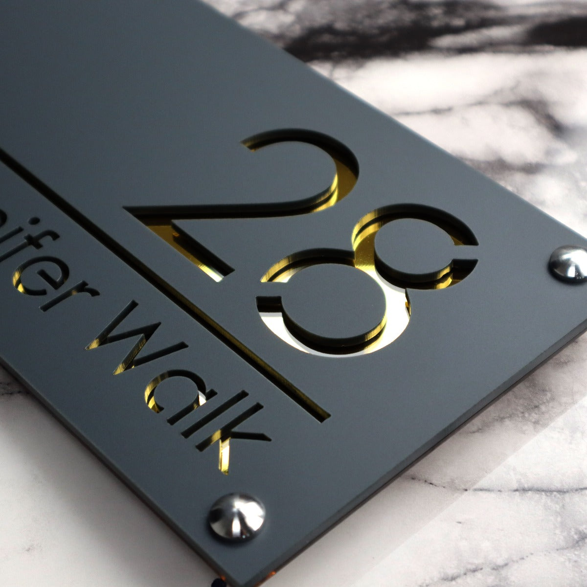 Knightsbridge Luxe House Sign, Grey plaque, Gold Mirror