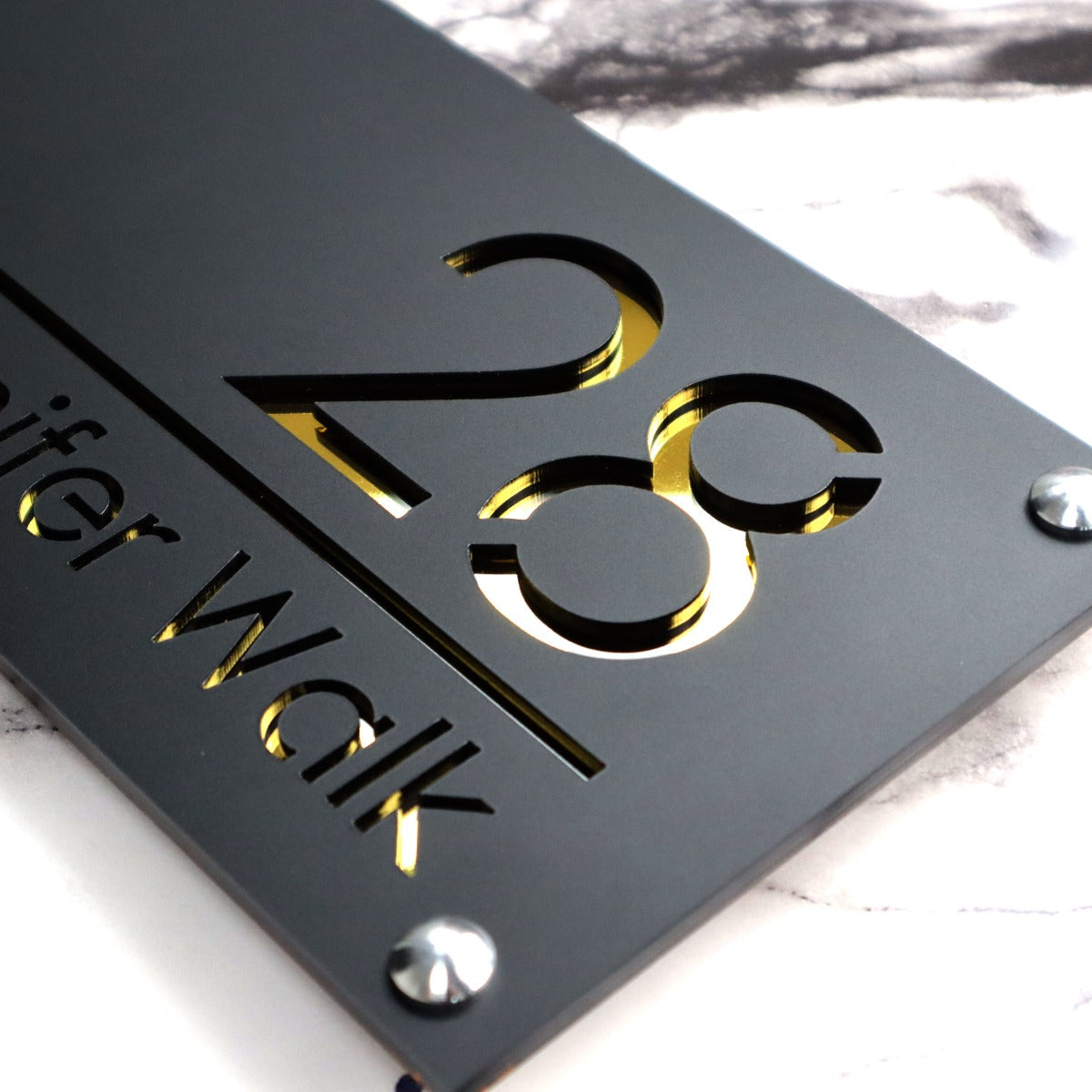 Knightsbridge Luxe House Sign, Black plaque, Gold Mirror