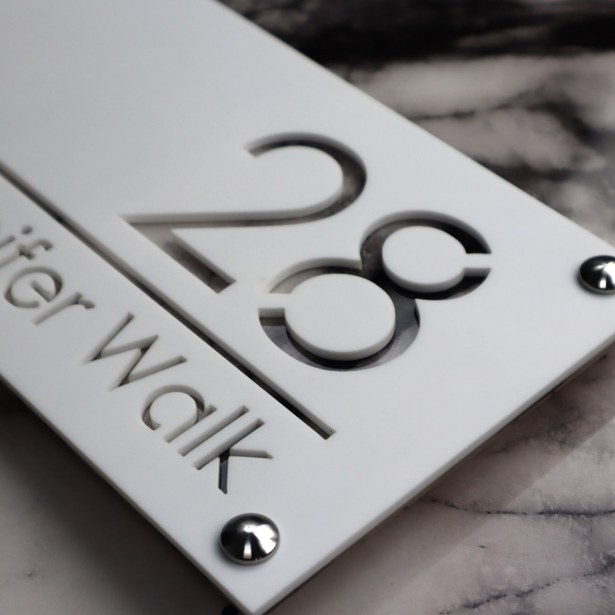 Knightsbridge Luxe House Sign, White plaque, White Marble