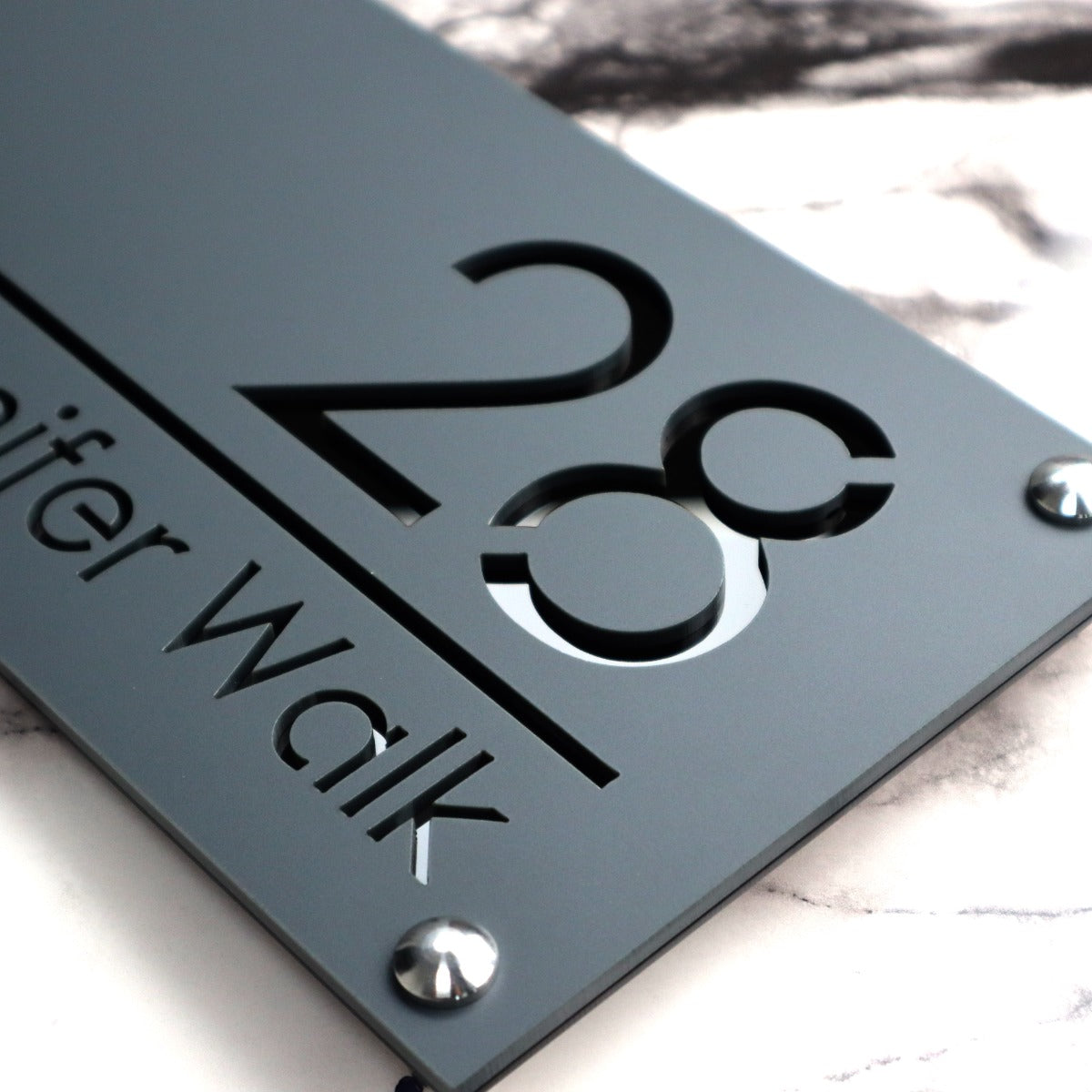 Knightsbridge Luxe House Sign, Grey plaque, Gloss Black