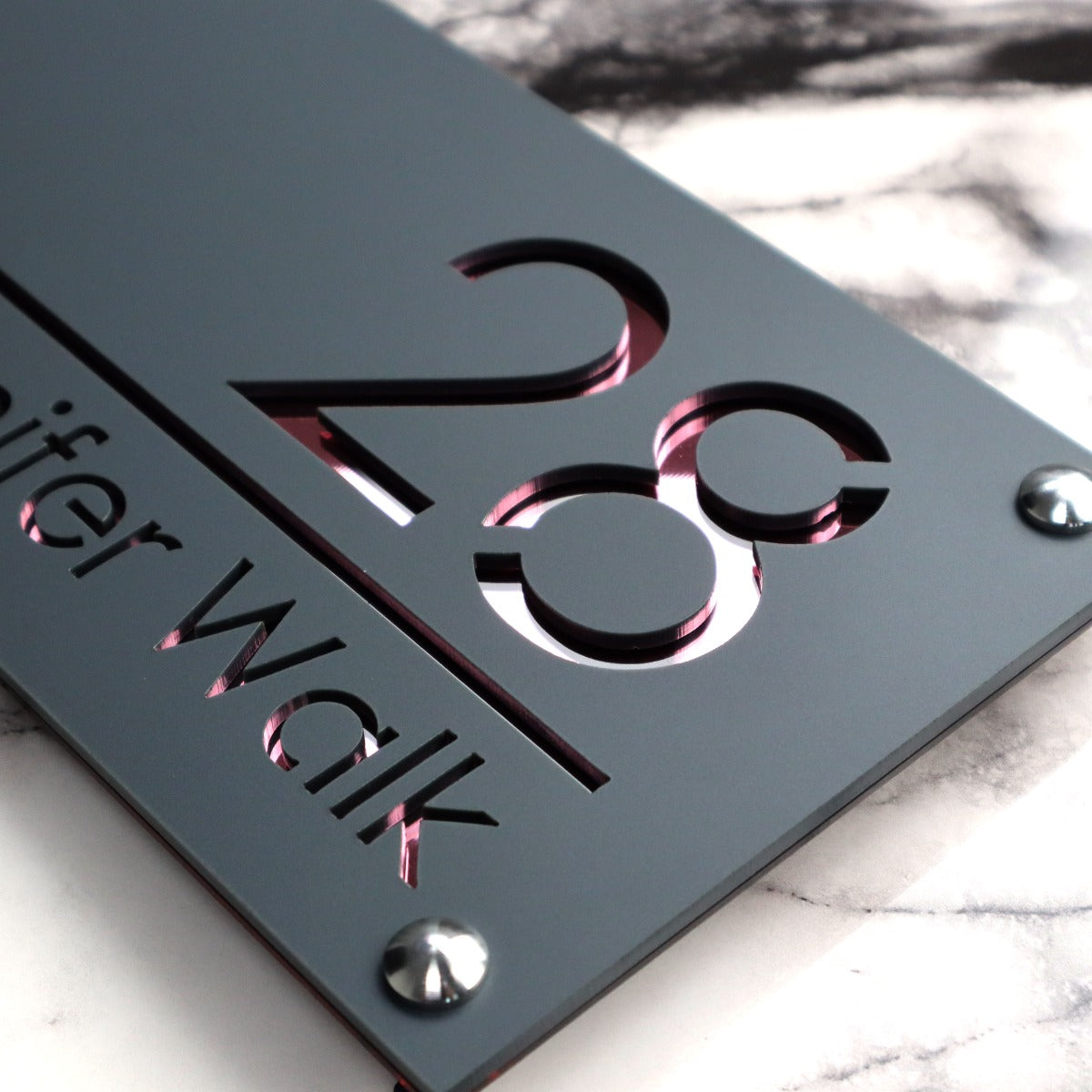 Knightsbridge Luxe House Sign, Grey plaque, Rose Gold Mirror