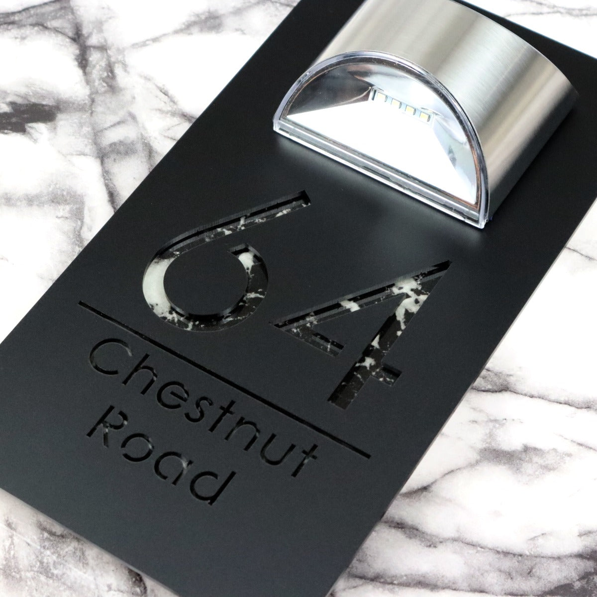 Belgravia Solar House Sign, Black plaque, Black Marble