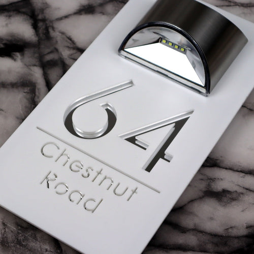 Belgravia Solar House Sign, White plaque, Silver Mirror