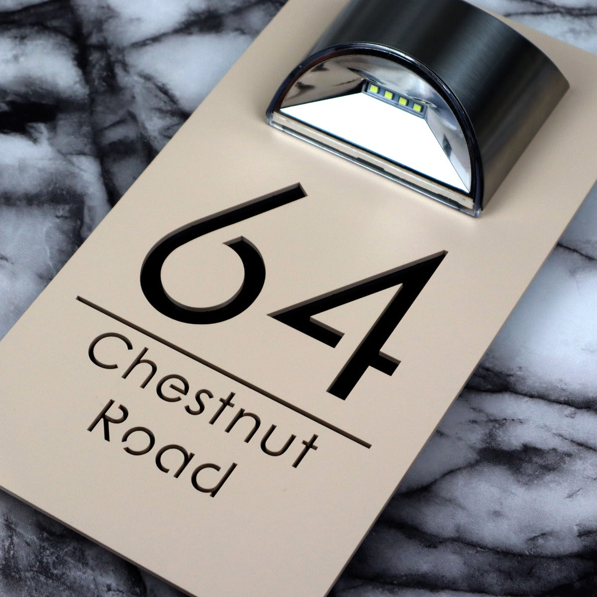 Belgravia Solar House Sign, Cream plaque, Gloss Black