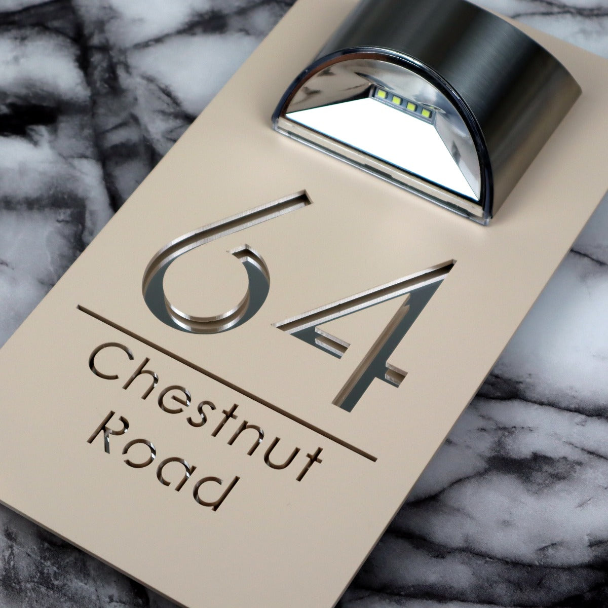 Belgravia Solar House Sign, Cream plaque, Silver Mirror