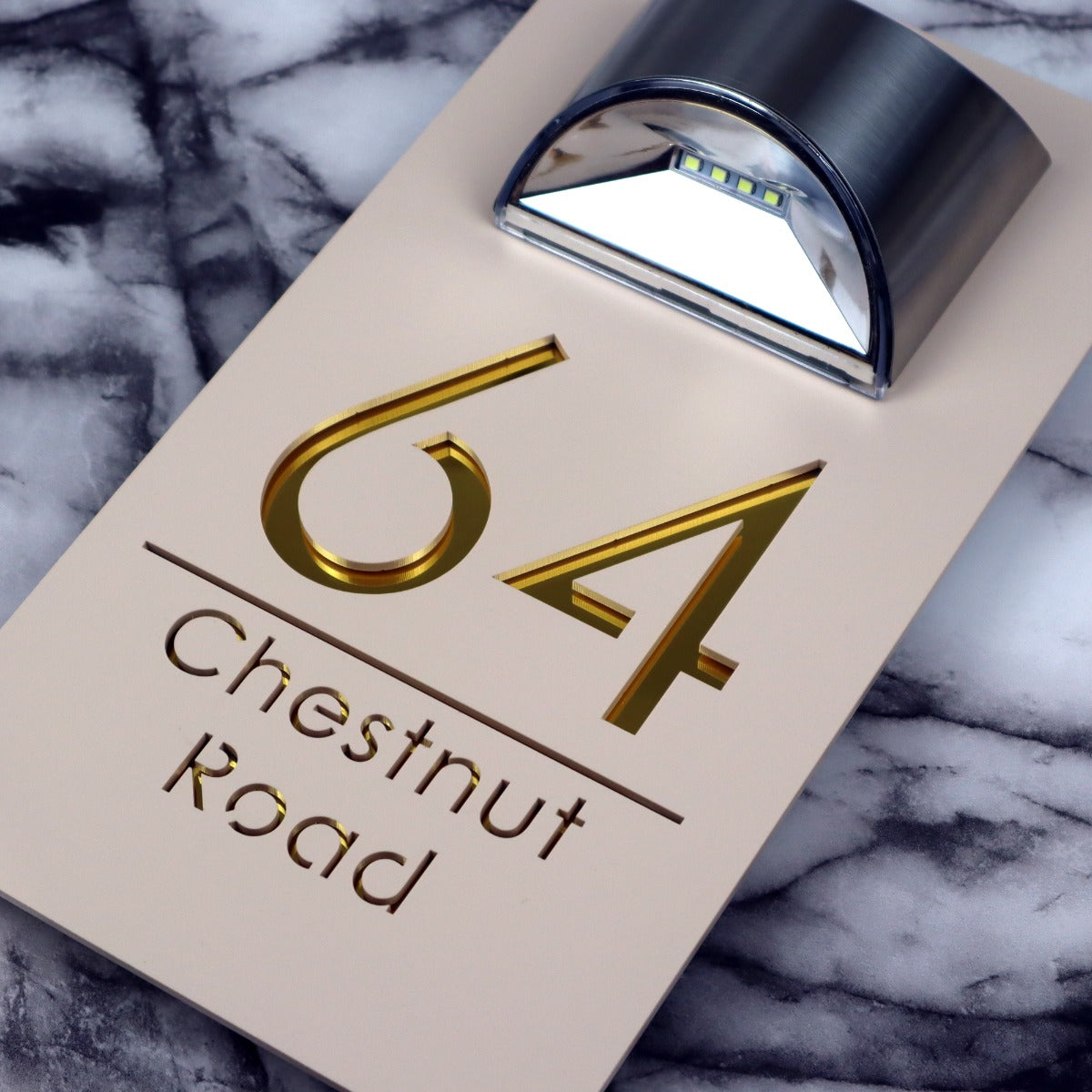 Belgravia Solar House Sign, Cream plaque, Gold Mirror