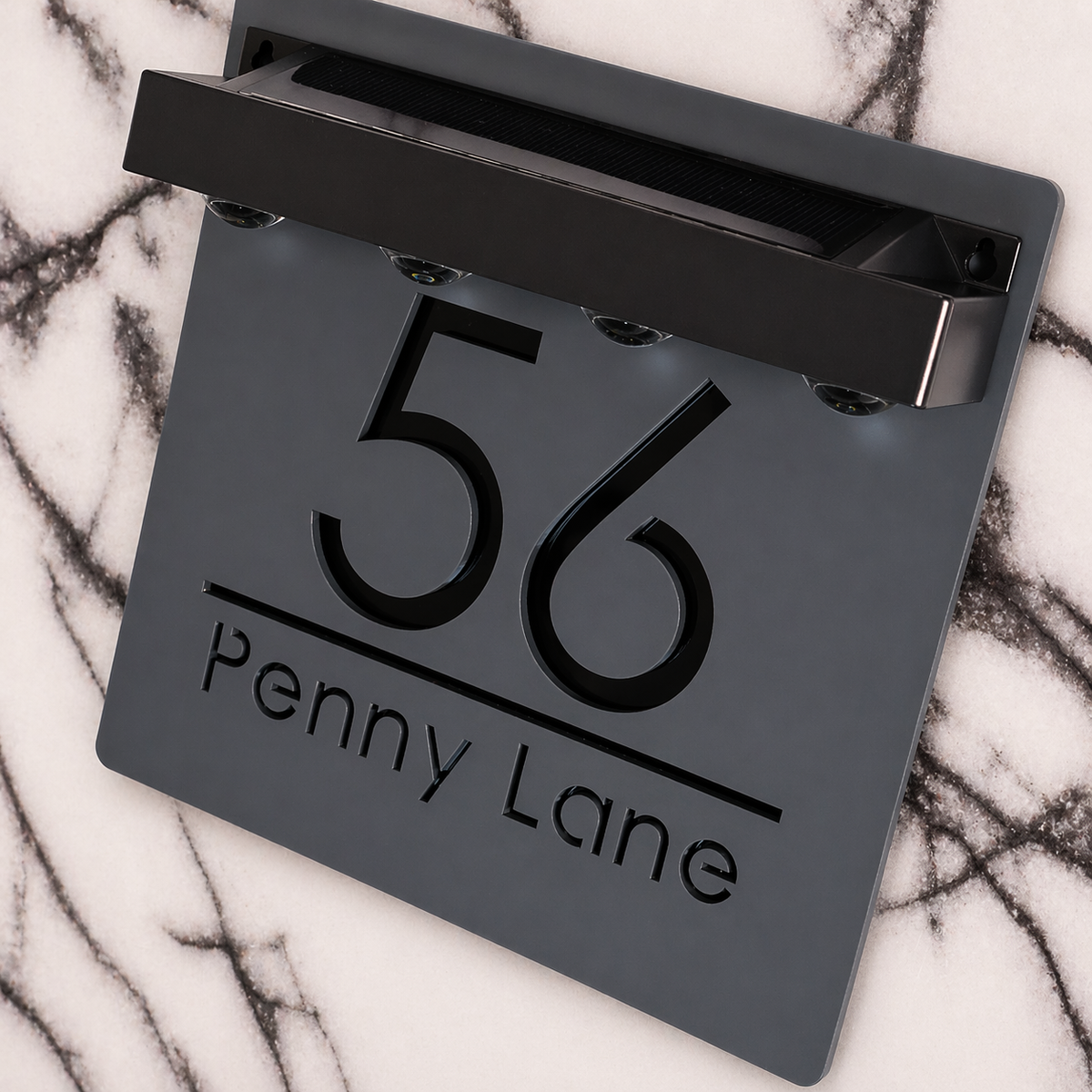 Marylebone Square Solar House Sign, Grey plaque, Black Mirror