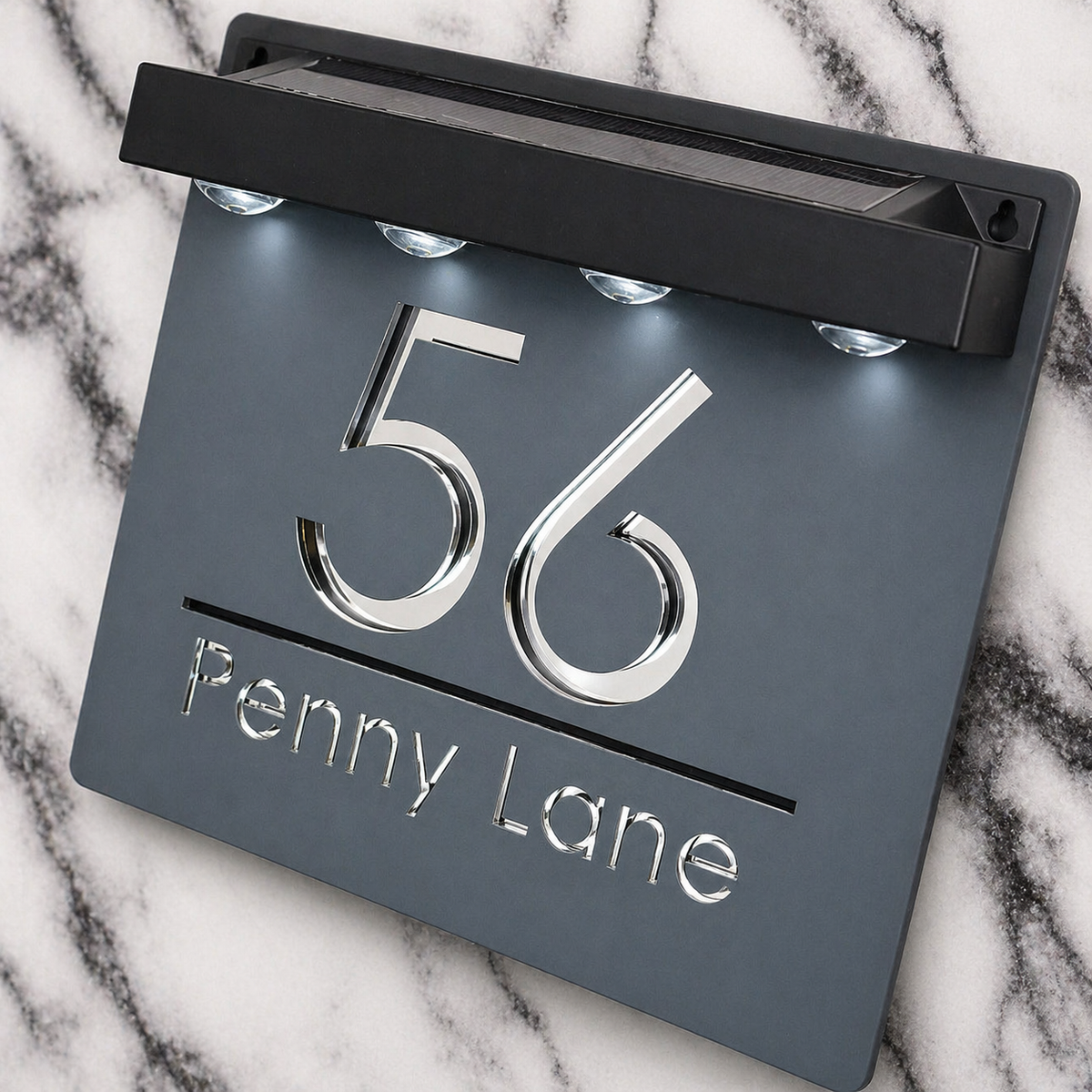 Marylebone Square Solar House Sign, Grey plaque, Silver Mirror