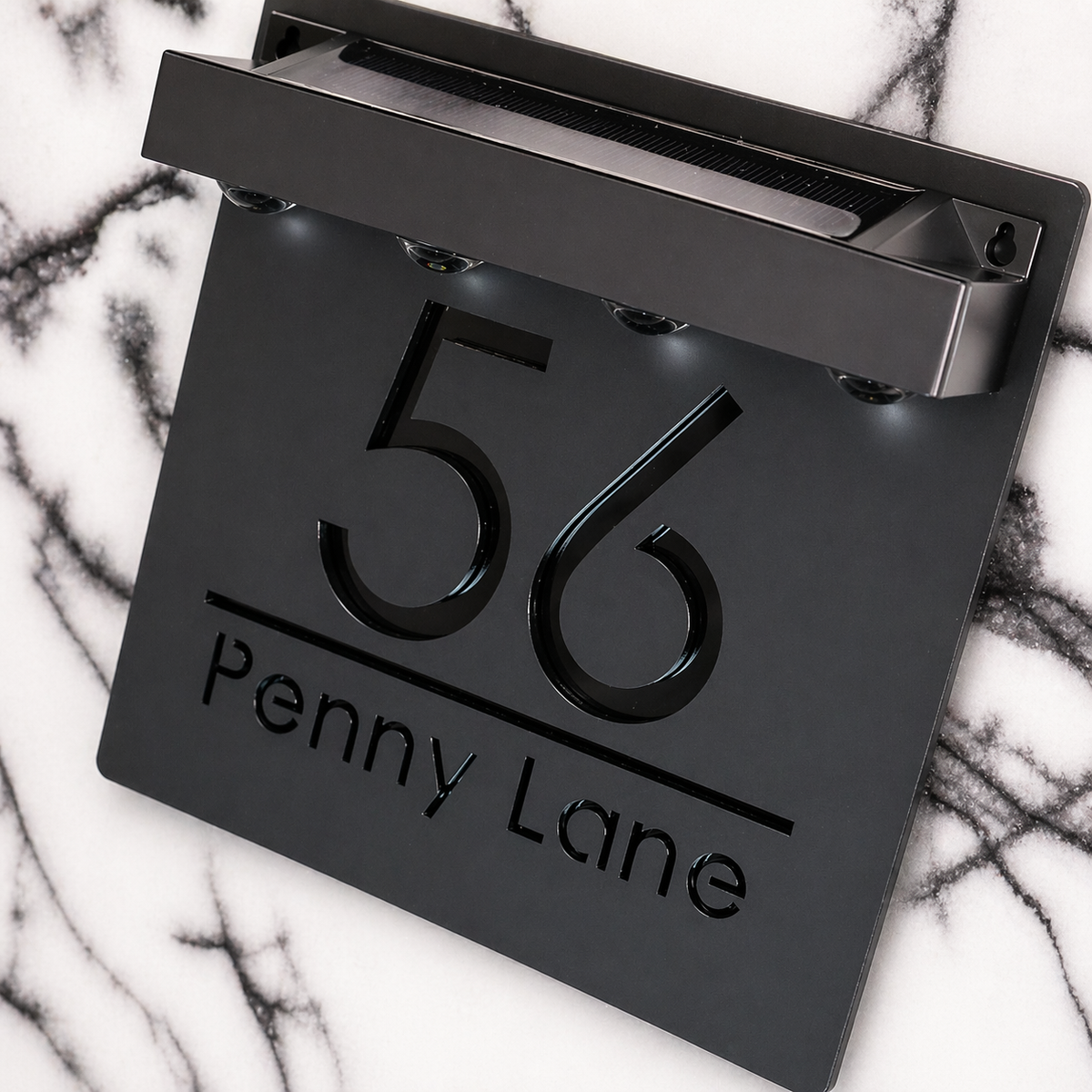 Marylebone Square Solar House Sign, Black plaque, Black Mirror