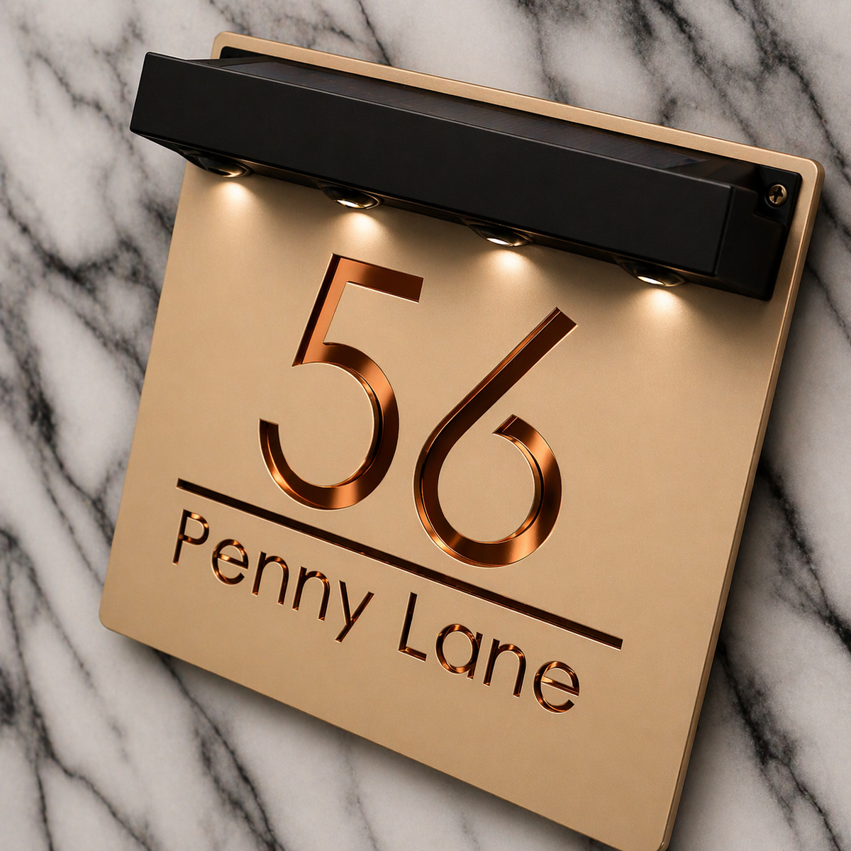 Marylebone Square Solar House Sign, Cream plaque, Copper Mirror