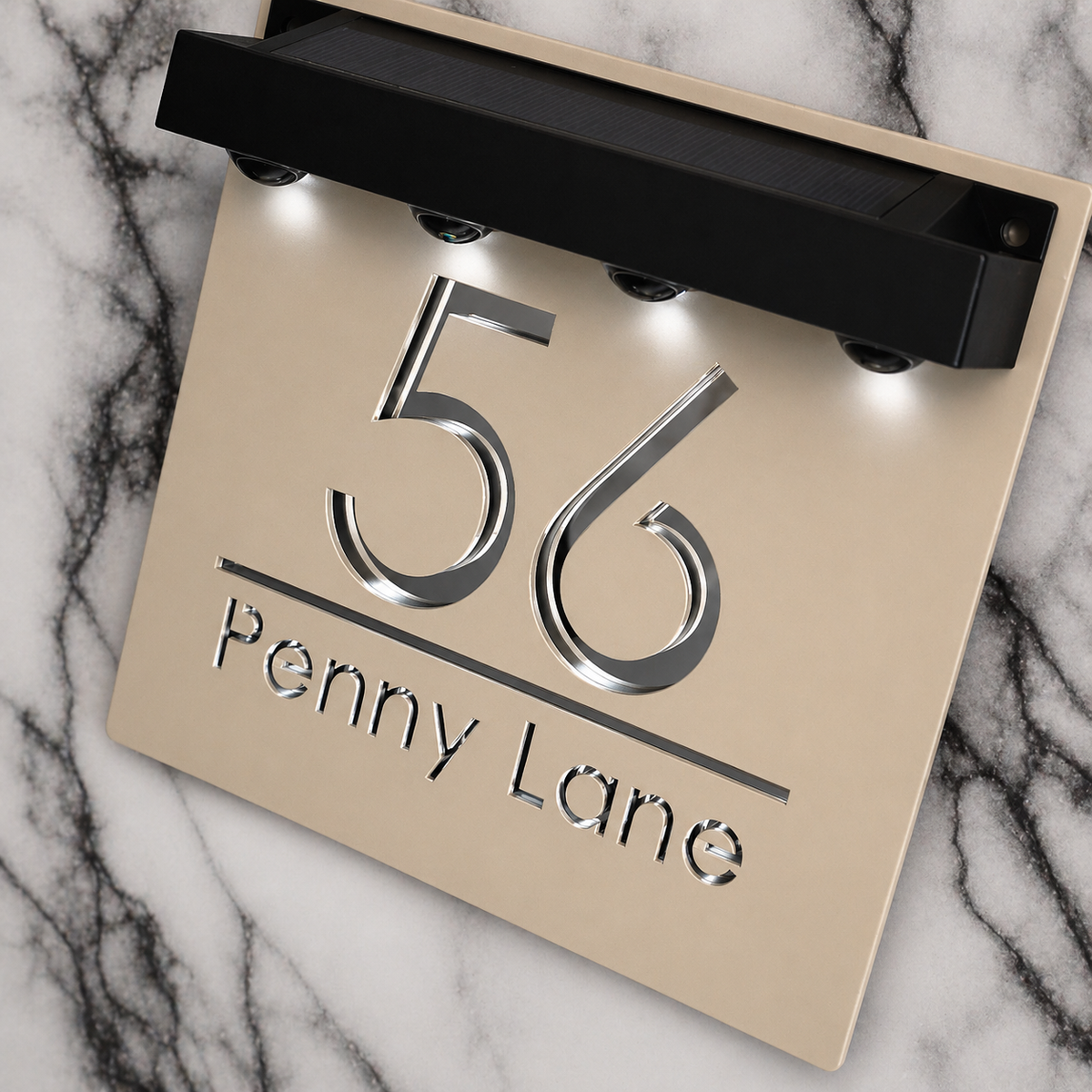 Marylebone Square Solar House Sign, Cream plaque, Silver Mirror