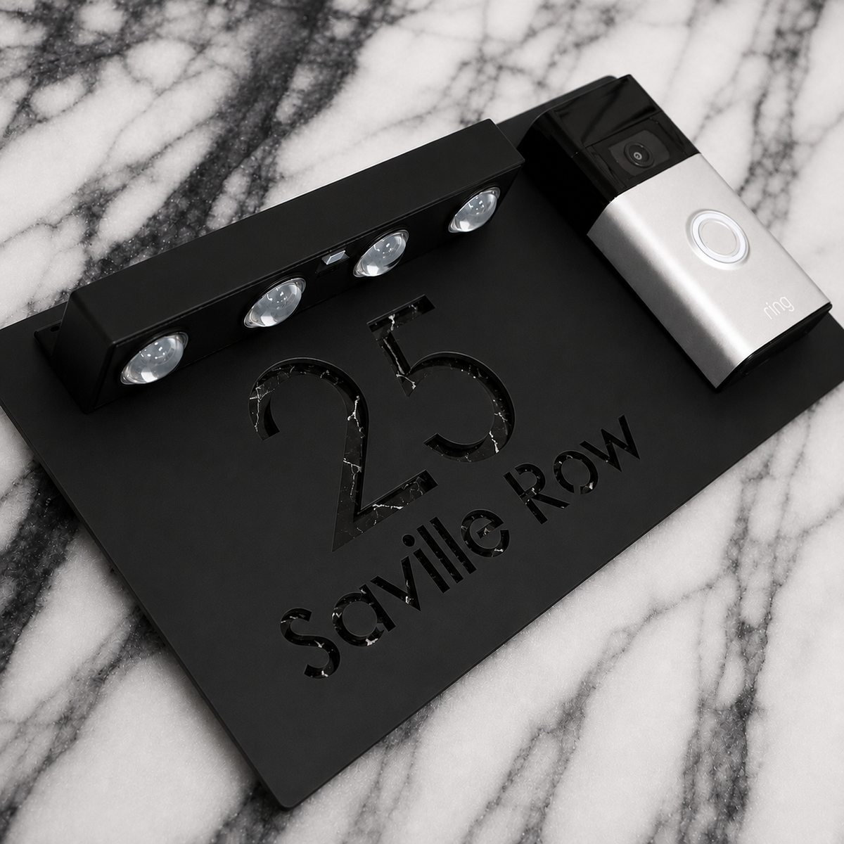 Westminster Video Doorbell House Sign, Black plaque, Black Marble, doorbell right