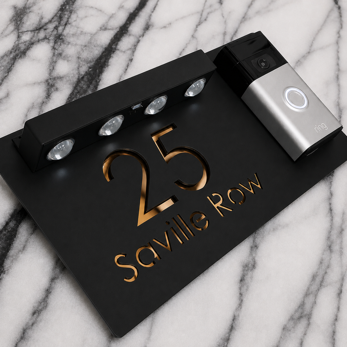 Westminster Video Doorbell House Sign, Black plaque, Copper Mirror, doorbell right