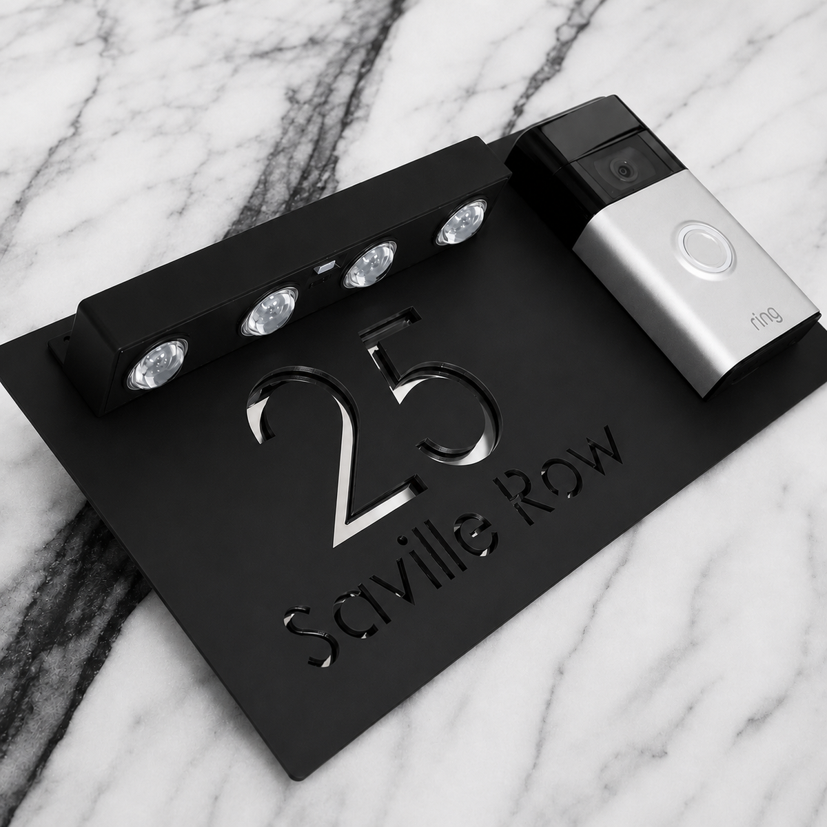 Westminster Video Doorbell House Sign, Black plaque, Silver Mirror, doorbell right