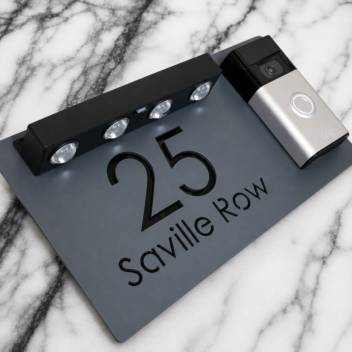 Westminster Video Doorbell House Sign, Grey plaque, Gloss Black, doorbell right