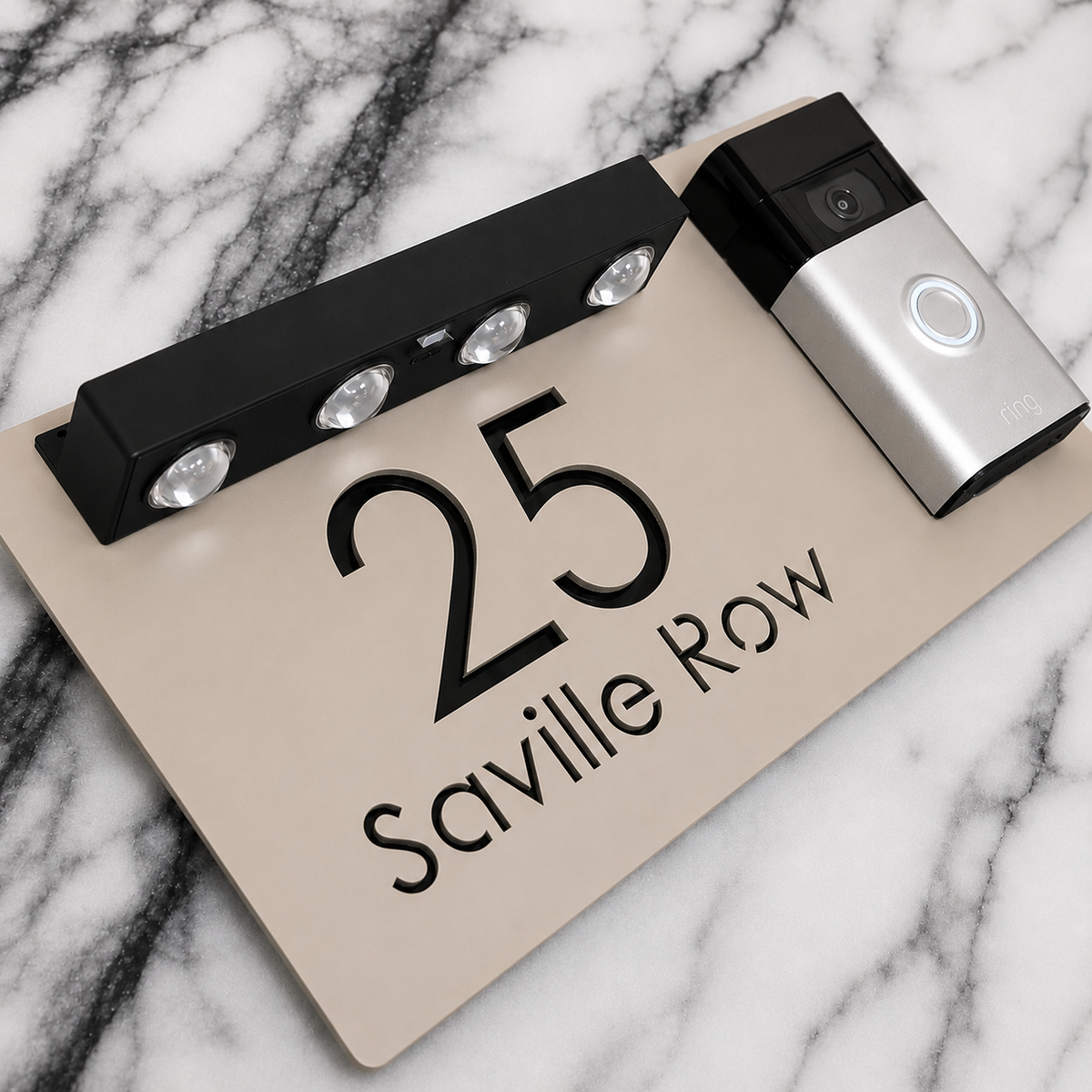 Westminster Video Doorbell House Sign, Cream plaque, Gloss Black, doorbell right