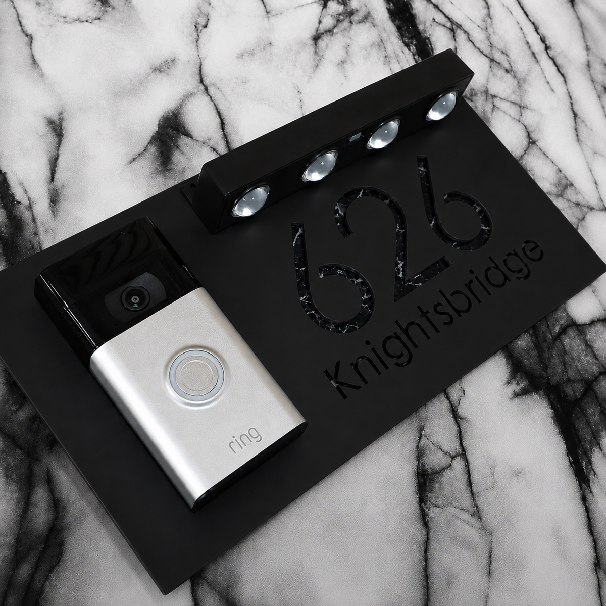 Westminster Video Doorbell House Sign, Black plaque, Black Marble, doorbell left