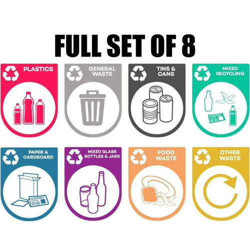 Recycling bin labels, Rounded (set of 8)