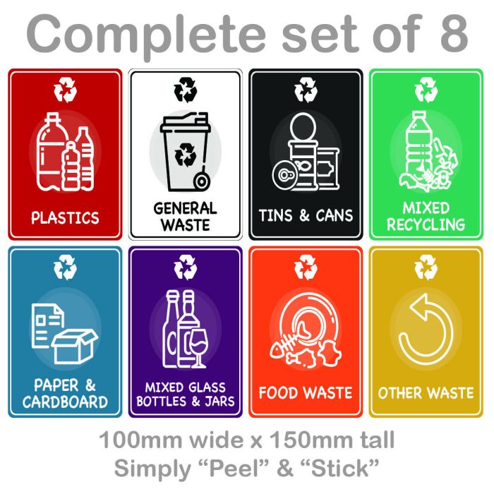 Recycling bin labels, Portrait (set of 8)